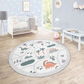 Covor de joacă pentru copii gri deschis lavabil ø80 cm Dino Park – Mila Home