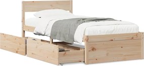 vidaXL Cadru de pat fără saltea, 75x190 cm, lemn masiv de pin