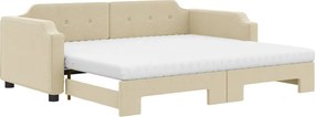 vidaXL Pat de zi cu extensie și saltele, crem, 80x200 cm, textil