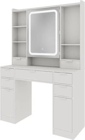 Masuta machiaj cu Oglinda LED si 7 Sertare pentru Cosmetice, Set Masa toaleta 105 cm, Alb, masuta cosmetica, vanity - SEA810