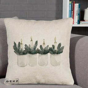 Perna Decorativa Lumanari Advent in Borcane, 40x40 cm, Bej Canapea, Husa Detasabila, Perna Inclusa, BEKZ®