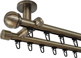 Galerie dublă TODI MAX 19/19 mm aur antic – țeavă profil cu canal, prindere tavan (Alege marime: 200 cm)