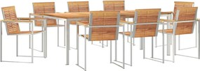 vidaXL Set de masă pentru grădină 9 pcs Maro Lemn solid de tec
