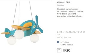 Lustra pentru camera copii AVION-1 SP3 AZZURRO 136325