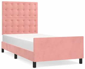 Cadru de pat cu tablie, roz, 90x190 cm, catifea Roz, 90 x 190 cm, Nasturi de tapiterie