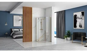 Cabina dus cu cadita de dus pentagonala si usa batanta Rea Diamond 90x90 auriu - negru