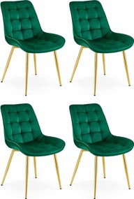 Set 4 Scaune Bucatarie/Dining Joy Verde, Catifea, Picioare Metalice, Finisaj Auriu