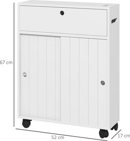 kleankin Corp de depozitare toaletă/baie cu locaș pentru hârtie igienică pe roți - 52 x 17 x 67 cm alb | Aosom Romania