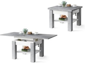 Masă extensibilă CALEB cu blat rabatabil, gri beton/alb