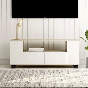 Comoda TV, alb si stejar Sonoma, 120 x 35 x 43 cm, PAL 1, alb si stejar sonoma