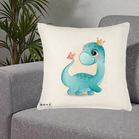Perna Personalizata Dinozaur Bland Coroana Kawaii, 40x40 cm, Crem Reliefat, Husa Detasabila, Perna Inclusa, BEKZ®