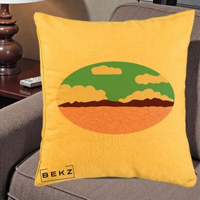 Perna Decorativa Peisaj Desert Oval Pastel, 40x40 cm, Galben, Husa Detasabila, Perna Inclusa, BEKZ®
