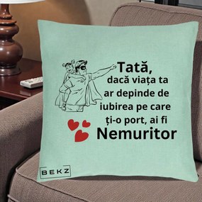Cadou pentru Tata - Perna Personalizata Tata Nemuritor Supererou cu Masca, 40x40 cm, Verde Menta, Husa Detasabila, Perna Inclusa, BEKZ®