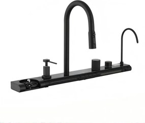 Baterie bucatarie cu dus extractibil Inter Ceramic compatibila cu sistem filtrare apa finisaj negru mat