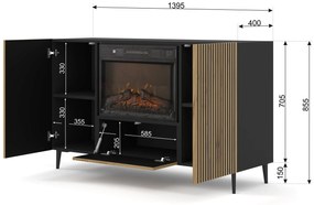 Dulap cu bioșemineu electric F 2D1K Rowanna (Stejar artisan + Negru). 1125063