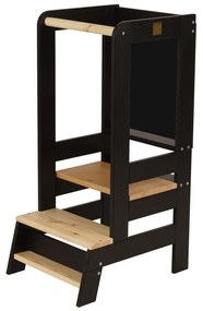 Turn de învățare negru/în culoare naturală din lemn de pin Montessori – Meowbaby