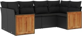 vidaXL Set mobilier de grădină cu perne, 6 piese, negru, poliratan