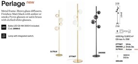 Lampa de podea design modern Perlage PT4 alama/amber