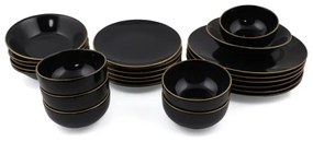 Set de masă, 24 piese, negru/auriu, din ceramică de tip stoneware