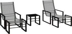 Outsunny Salon de grădină 5 piese 2 locuri cu 2 fotolii, 2 scaune pentru picioare și 1 masă, metal negru, șezut material mesh gri | Aosom Romania