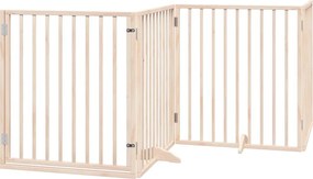 vidaXL Poartă de câini pliabilă cu ușă, 4 panouri, 320 cm, lemn plop