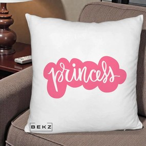 Perna Decorativa Princess Text Roz, 40x40 cm, Alb Pufos, Husa Detasabila, Perna Inclusa, BEKZ®