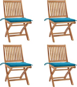 vidaXL Scaune de grădină pliabile cu perne, 4 buc., lemn masiv de tec