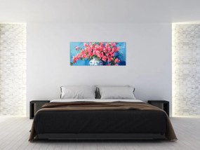Tablou - Vază cu flori roz (120x50 cm)
