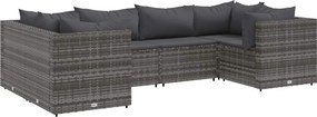 vidaXL Set mobilier de grădină cu perne, 6 piese, gri, poliratan
