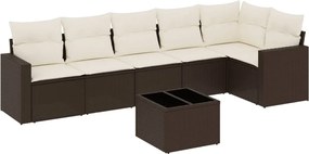 vidaXL Set canapele de grădină cu perne, 7 piese, maro, poliratan