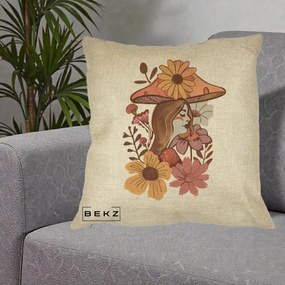 Perna Decorativa Fata Ciuperca Florala Boho, 40x40 cm, Crem, Husa Detasabila, Perna Inclusa, BEKZ®