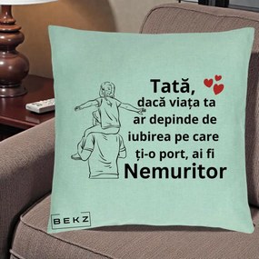 Cadou pentru Tata - Perna Personalizata Tata Supererou Nemuritor, 40x40 cm, Verde Menta, Husa Detasabila, Perna Inclusa, BEKZ®