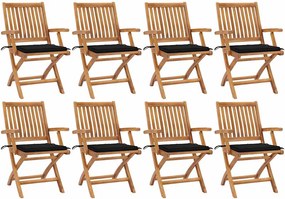vidaXL Scaune pliabile de grădină cu perne, 8 buc., lemn masiv de tec