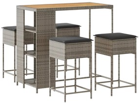 3261499 vidaXL Set mobilier bar de grădină, cu perne, 5 piese, gri, poliratan