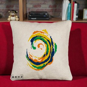 Perna Decorativa Vortex Abstract Colorat, 40x40 cm, Bej Canapea, Husa Detasabila, Perna Inclusa, BEKZ®