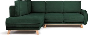 Colțar verde închis extensibil/cu spațiu de depozitare cu tapițerie din catifea reiată (cu colț pe partea stângă/în formă de ”L”) Tori – Bonami Selection