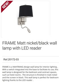 Aplica perete cu reader LED design clasic FRAME nickel/negru