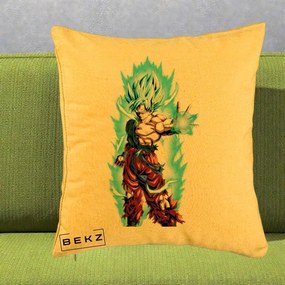 Perna Personalizata Dragon Ball Goku Ultra Instinct Blue, 40x40 cm, Galben, Husa Detasabila, Perna Inclusa, BEKZ®