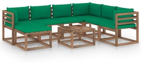 Set mobilier de gradina cu perne verzi, 8 piese Verde, 3x colt + 3x mijloc + suport pentru picioare + masa, 1