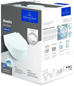 Set vas WC rimless suspendat, Villeroy&amp;Boch Avento, DirectFlush, cu capac inchidere lenta, 37x53cm, Alb Alpin, 5656HR01