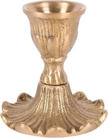 Sfeșnic mic din alamă, auriu, cu bază ondulată, pentru lumânare lungă, finisaj antichizat, 7 x 6,5 cm, „Lumignon”