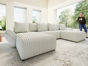 Colțar extensibil dumonde cu ladă de depozitare si sezut confortabil din spuma high-density, Berlin U Ambience Ivory 380x180 cm