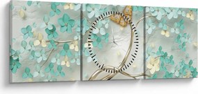 Tablou cu flori și fluturi (cu ceas) (90x30 cm)