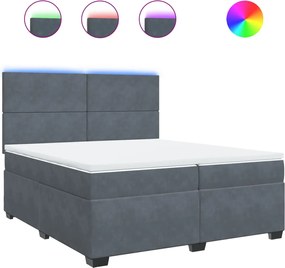 vidaXL Pat box spring cu saltea, gri închis, 200x200 cm, catifea