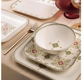 Set de veselă 26 buc alb/verde/porțelan