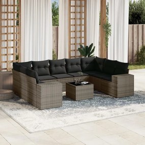 3223009 vidaXL Set mobilier de grădină cu perne, 10 piese, gri, poliratan