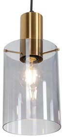Lampă suspendată din alamă cu sticlă de fum cu 3 lumini - Vidra