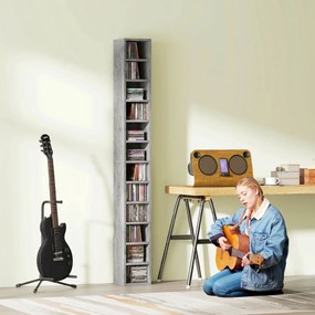 HOMCOM Raft Bibliotecă Pentru CD-uri cu 12 Polițe pentru 204 CD-uri, din MDF și PAL, 21 x 20 x 175 cm, Gri | Aosom Romania
