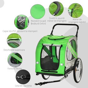 PawHut Remorca pentru bicicleta si carucior pentru caini 2 in 1, carucior pentru bicicleta din otel si material Oxford | Aosom Romania