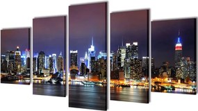 vidaXL Set de tablouri pânză, colorat, imprimeu New York Skyline, 100x50 cm